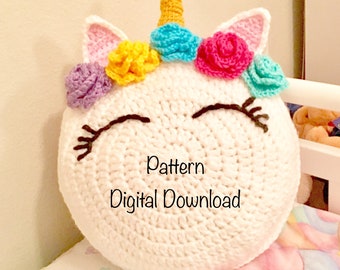 Crochet Unicorn Pillow Pattern, Beginner-Friendly (Digital Download)
