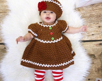 Gingerbread Crochet Dress Pattern, Christmas Baby Toddler Girl (Digital Pattern)
