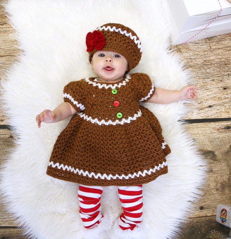 Gingerbread Crochet Pattern, Gingerbread Dress Pattern, Crochet Christmas Dress Pattern, Christmas crochet patterns, crochet dress pattern image 1