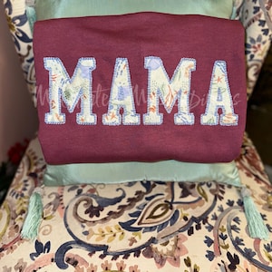 Mama Keepsake Sweatshirt, Mama Embroidered baby outfit Sweatshirt, Mama Sweatshirt with baby clothes, Mama Embroidered Applique Sweatshirt