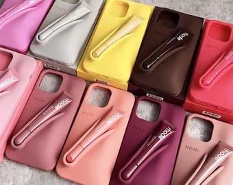 Rhode Lip Gloss Case For iPhone 17 Air 16 15 14 13 12 11 Pro Max Gray Toast Espresso Ribbon Lipstick Holder Silicone Cover