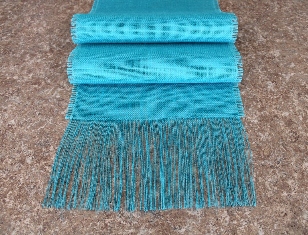 CARIBBEAN BLUE Burlap Table Runner With 6 Inch Fringe Etsy