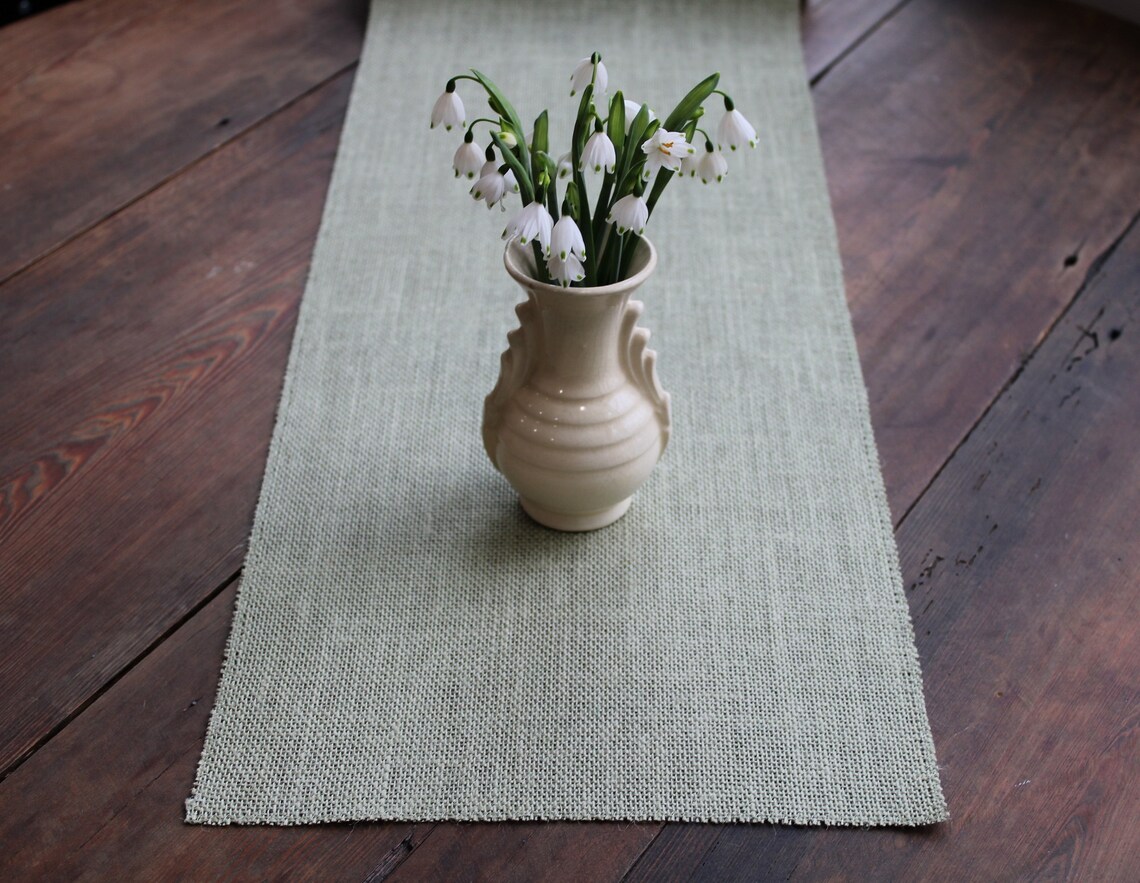 SAGE GREEN Burlap Table Runner No Fringe Etsy