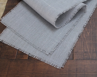 MEDIUM GRAY Burlap Runner with half inch fringe