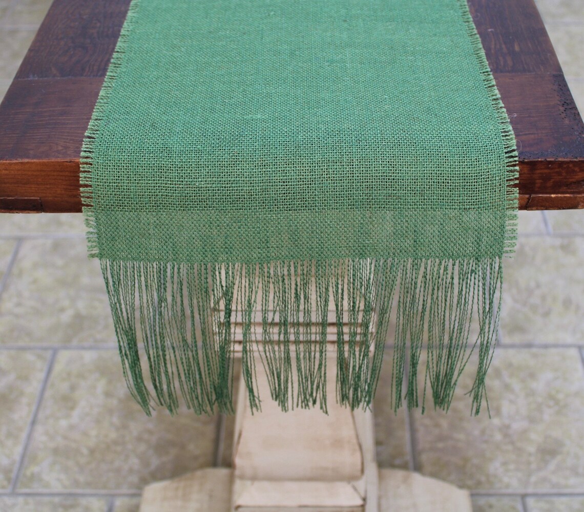 LEAF GREEN Burlap Table Runner With 6 Fringe Etsy