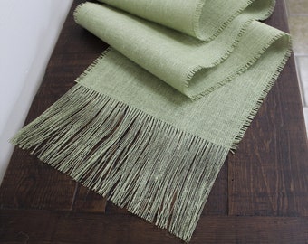 SAGE GREEN Burlap Table Runner with 6" Fringe