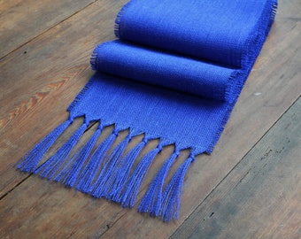 ELECTRIC BLUE (Cobalt Blue) Burlap Table Runner with 5" Knotted Fringe