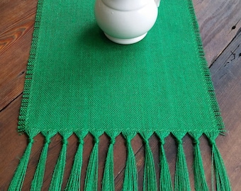 EMERALD GREEN Burlap Table Runner with 5" Knotted Fringe