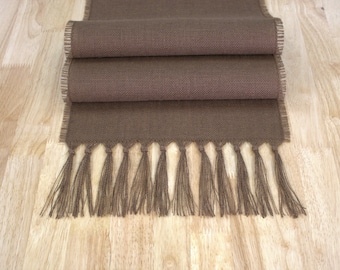 BROWN Premium Burlap Runner With 5 inch Hand Knotted Fringe