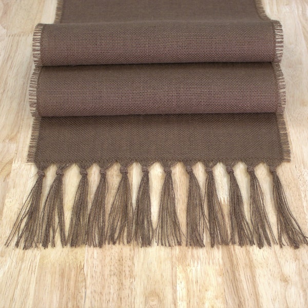 BROWN Premium Burlap Runner With 5 inch Hand Knotted Fringe