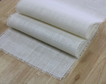 Antique Ivory Burlap Table Runner with Fringe