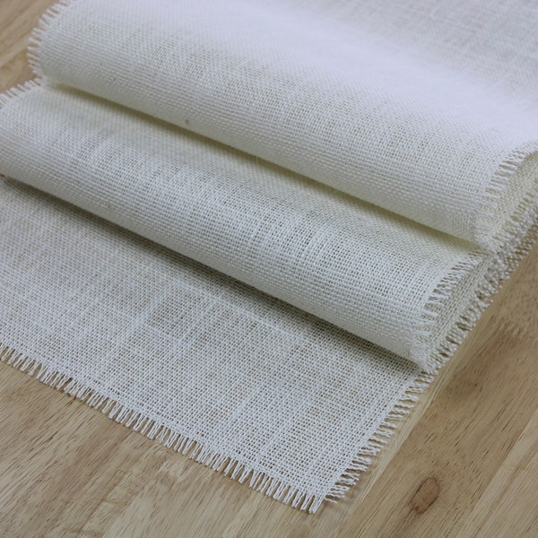 Antique Ivory Burlap Table Runner with Fringe