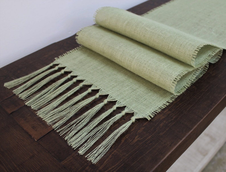 SAGE GREEN Premium Burlap Table Runner With 5 Knotted Etsy