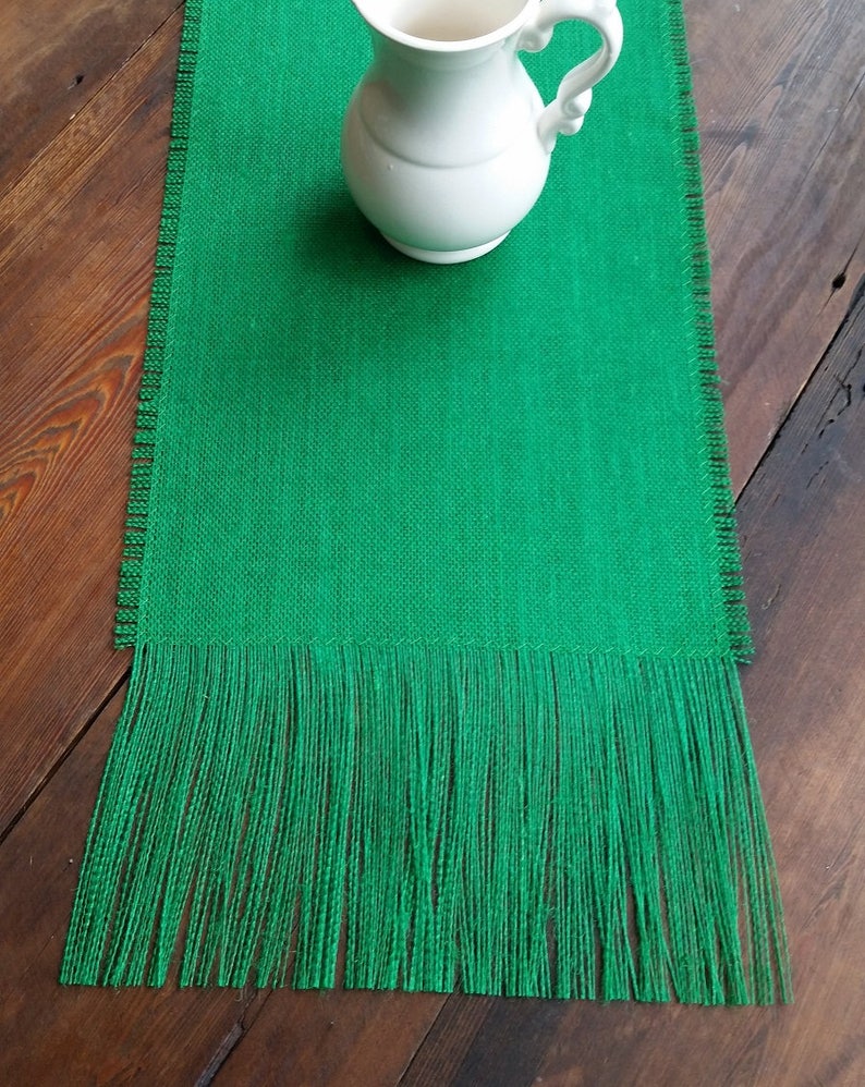 EMERALD GREEN Premium Burlap Table Runner With 6 Fringe Etsy