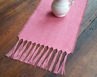 BUBBLEGUM PINK Burlap Table Runner with 5" Knotted Fringe