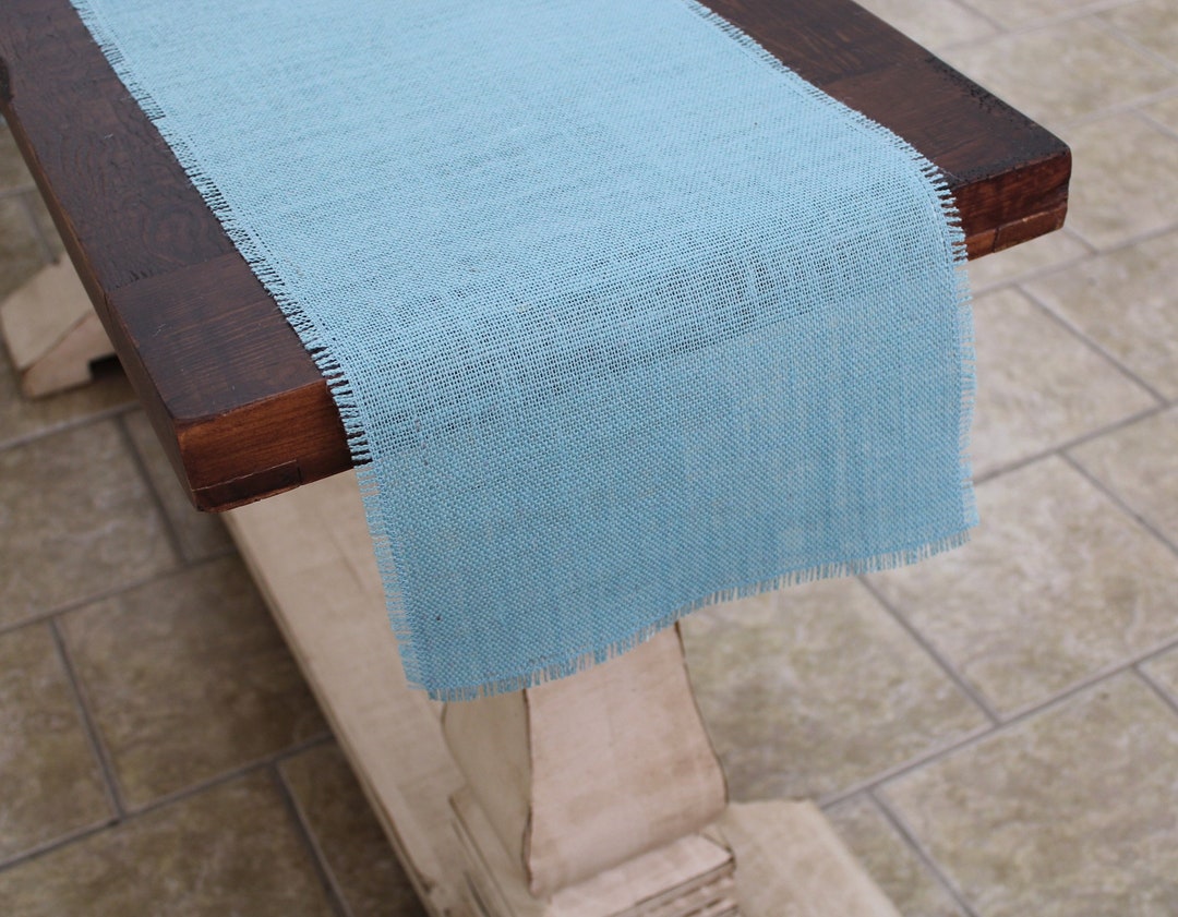 SKY BLUE Burlap Table Runner With Half Inch Fringe Etsy