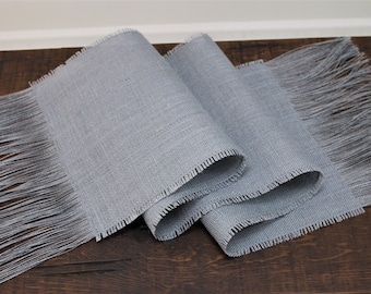 MEDIUM GRAY Burlap Table Runner with 6" Fringe