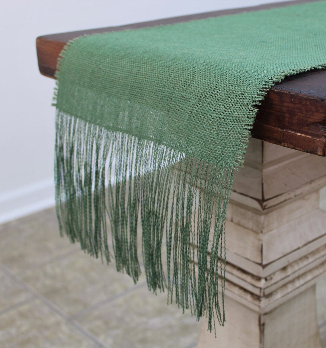 LEAF GREEN Burlap Table Runner With 6 Fringe Etsy