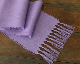 LILAC Premium Burlap Table Runner with hand knotted 5 inch Fringe
