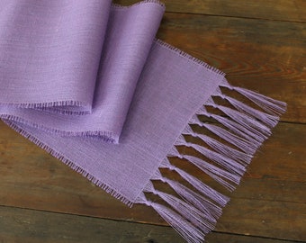 Lilac Burlap Table Runner with Hand Knotted Fringe