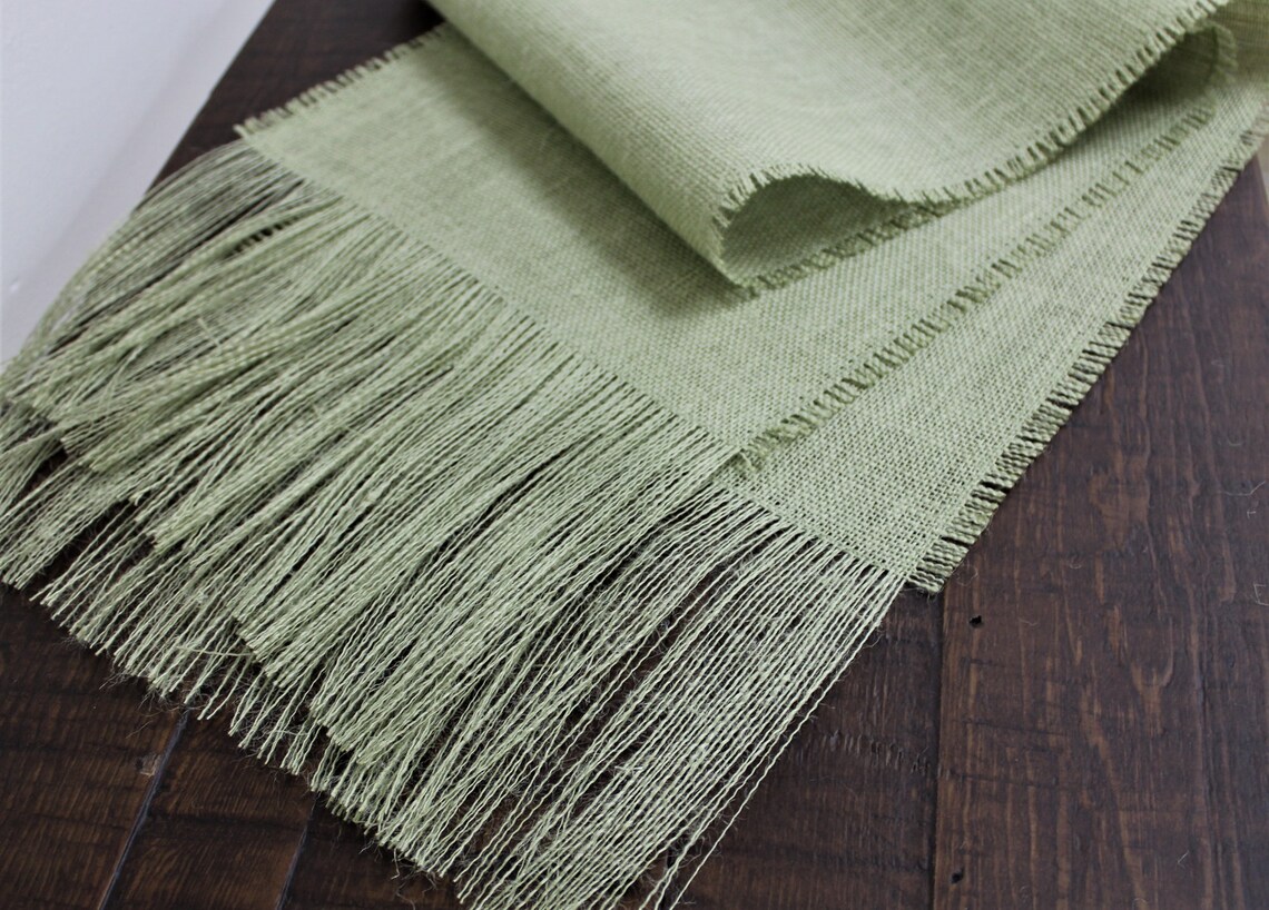 SAGE GREEN Burlap Table Runner With 6 Fringe Etsy