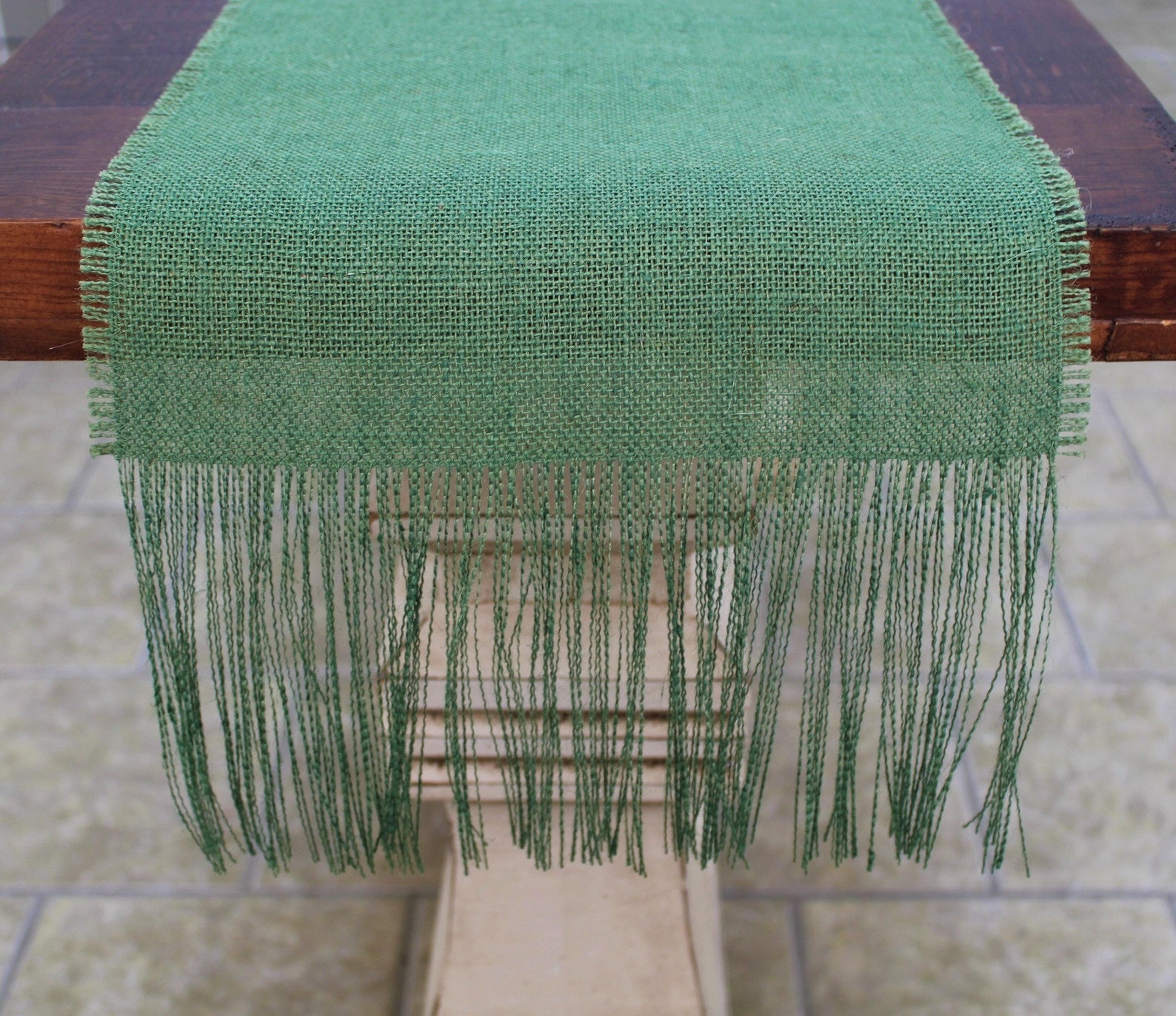 LEAF GREEN Burlap Table Runner With 6 Fringe Etsy