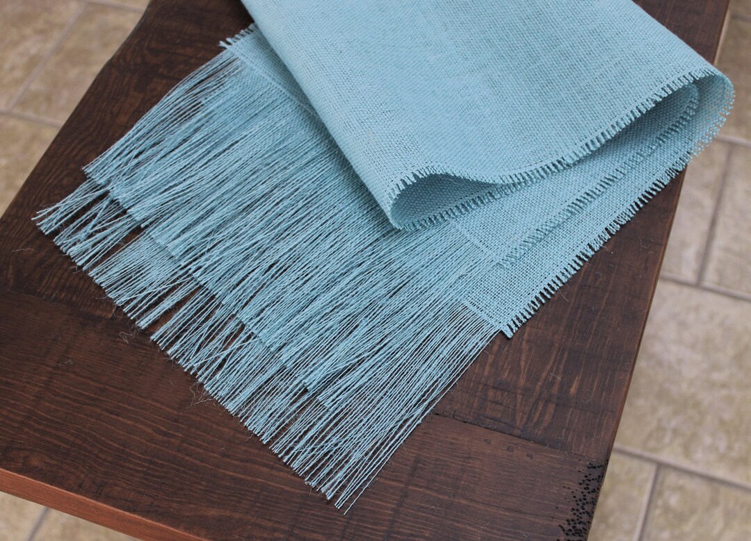 SKY BLUE Burlap Table Runner With 6 Inch Fringe Etsy
