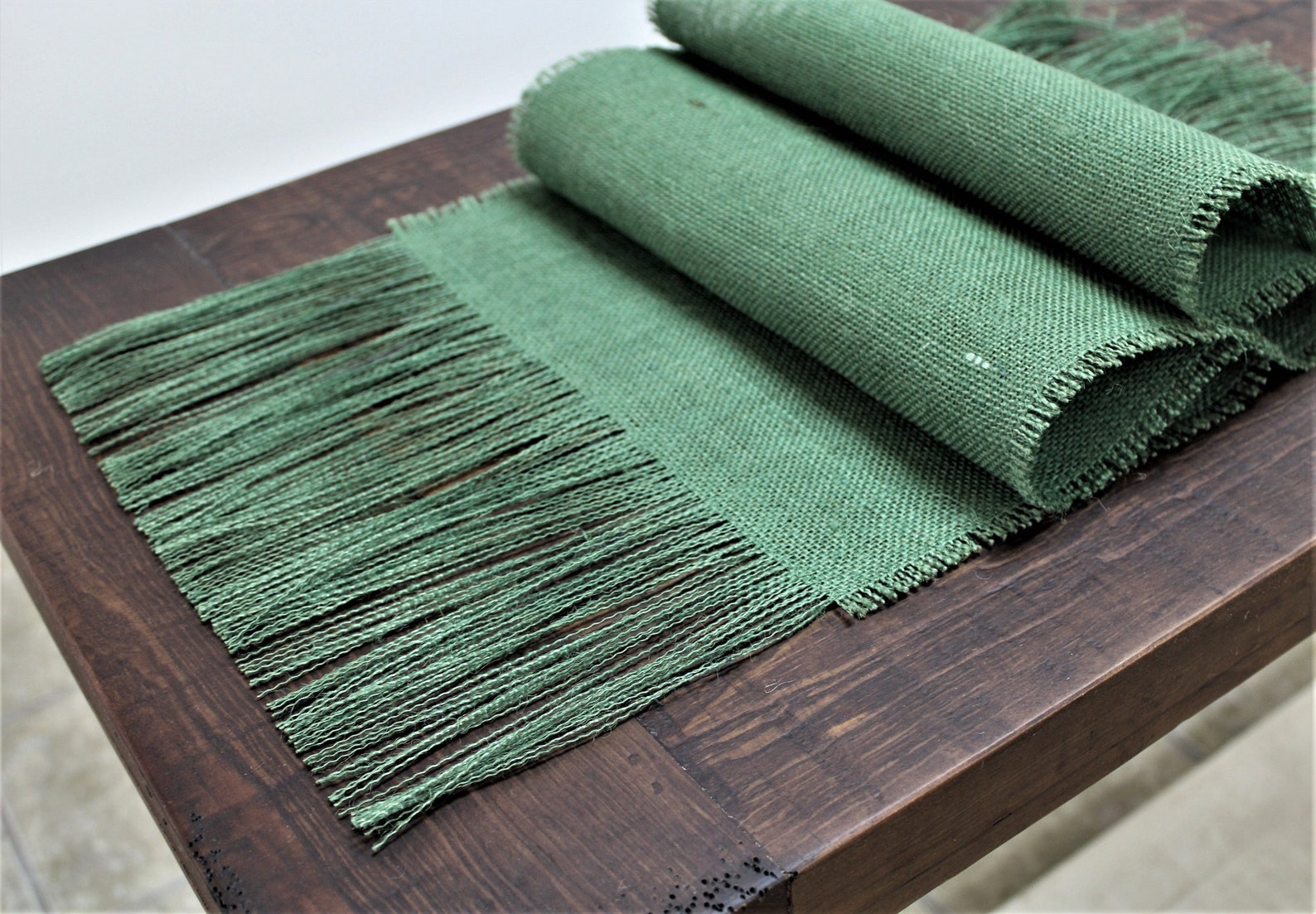 LEAF GREEN Burlap Table Runner With 6 Fringe Etsy