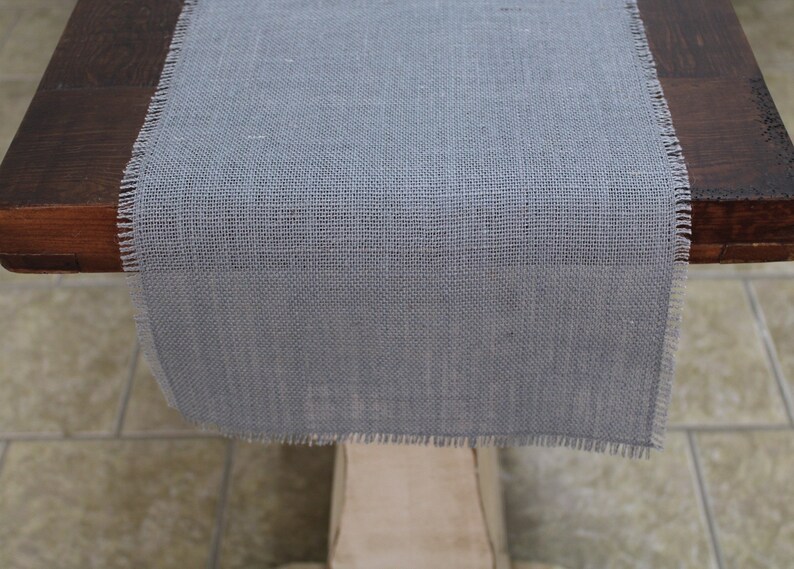 MEDIUM GRAY Burlap Runner with half inch fringe image 2