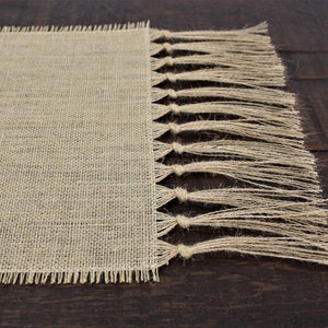 Natural Burlap Table Runner with 5" Knotted Fringe