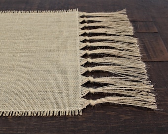 Natural Burlap Table Runner with 5" Knotted Fringe