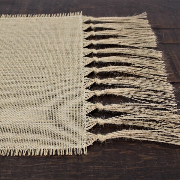 Natural Burlap Table Runner with 5" Knotted Fringe