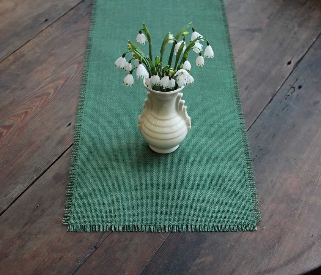 LEAF GREEN Burlap Table Runner With 1/2 Fringe Etsy
