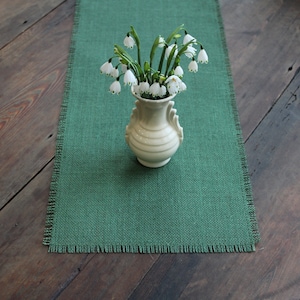 LEAF GREEN Burlap Table Runner with 1/2" Fringe