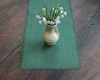 LEAF GREEN Burlap Table Runner with 1/2" Fringe