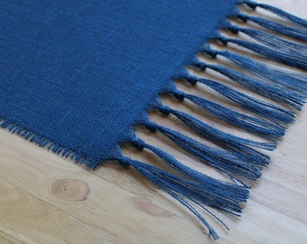 OCEAN BLUE Burlap Table Runner with 5 inch Knotted Fringe