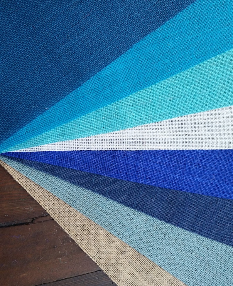Aqua Ocean Turquoise Sky Ivory or Natural Electric Navy 12 inch wide BLUE Premium Burlap Runner Roll