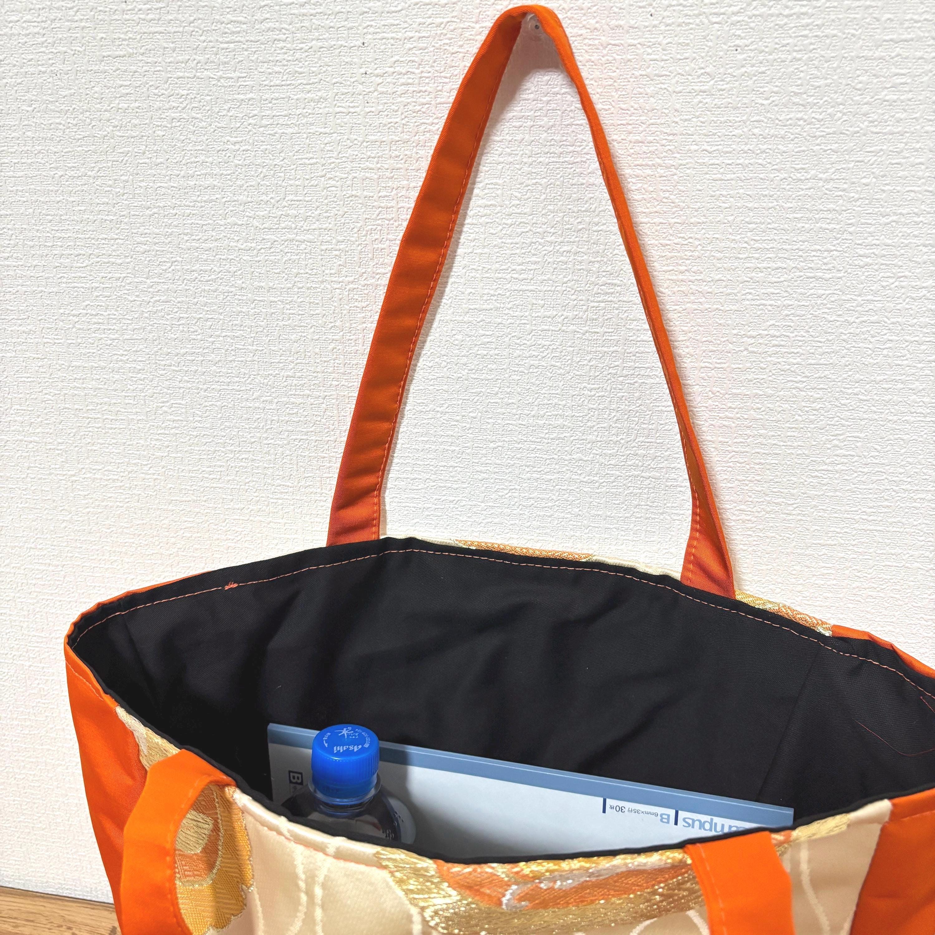 Handmade Kimono Obi Handbag With Butterfly, Pine, and Fan Motif in