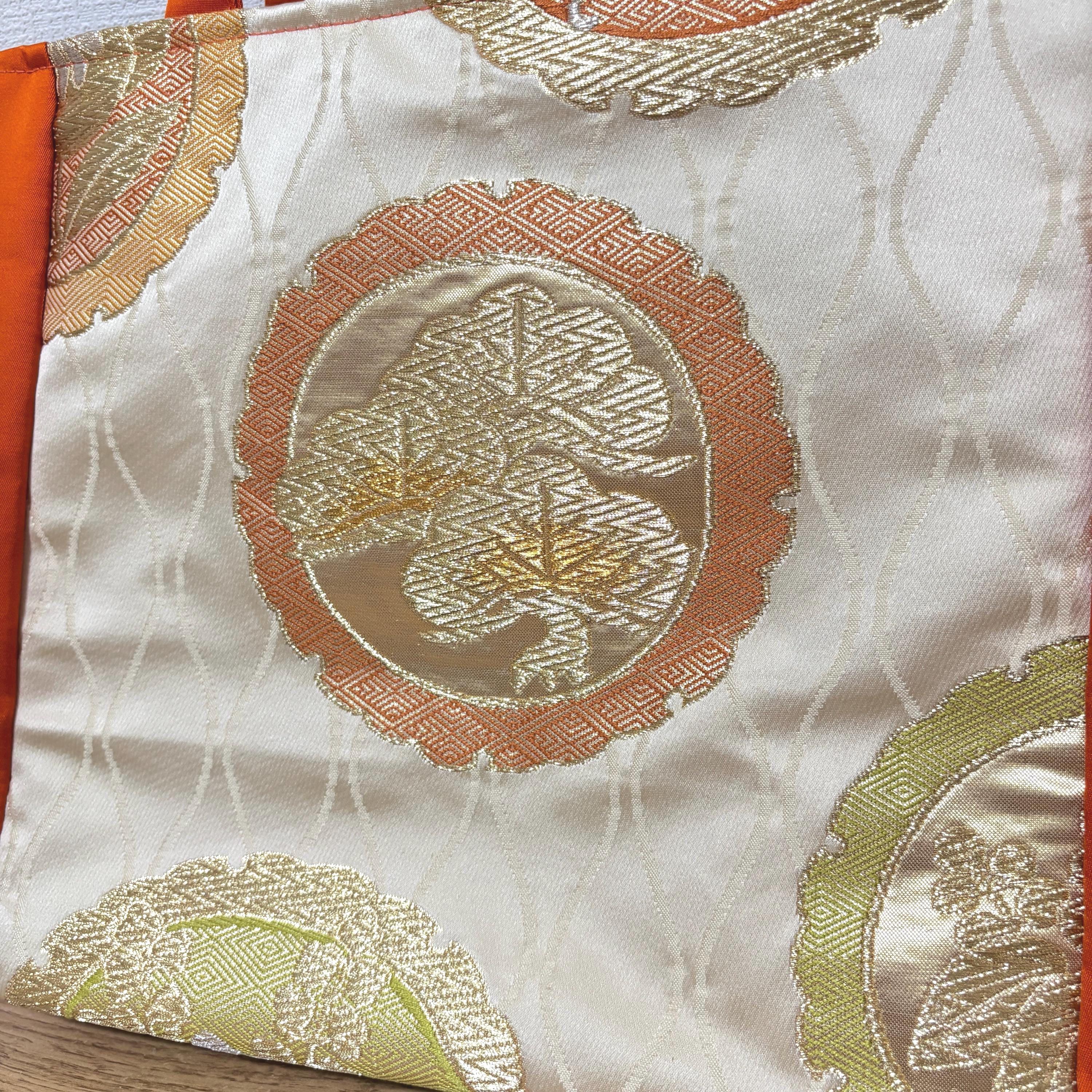 Handmade Kimono Obi Handbag With Butterfly, Pine, and Fan Motif in