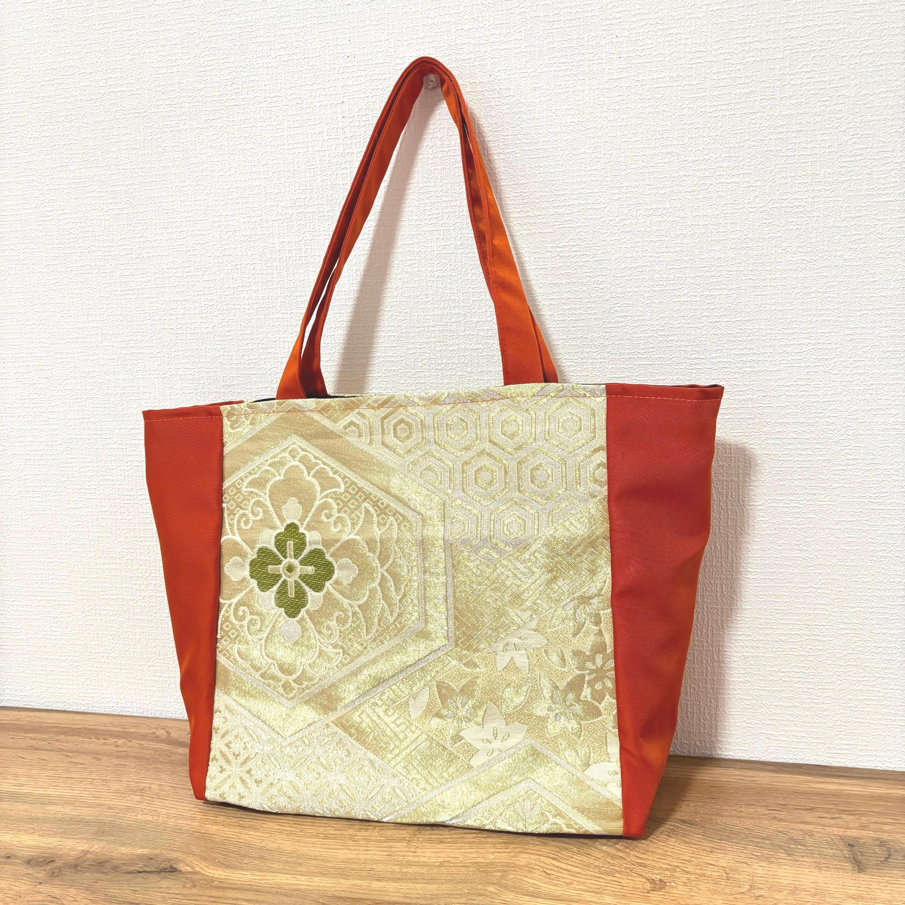 Handmade Kimono Obi Bag – Golden Autumn Handmade Kimono Obi Tote Bag –red and Gold Elegance With Plum