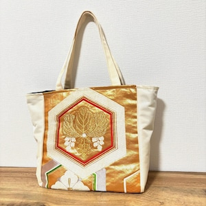 Handmade Kimono Obi Tote Bag –red and Gold Elegance With Plum