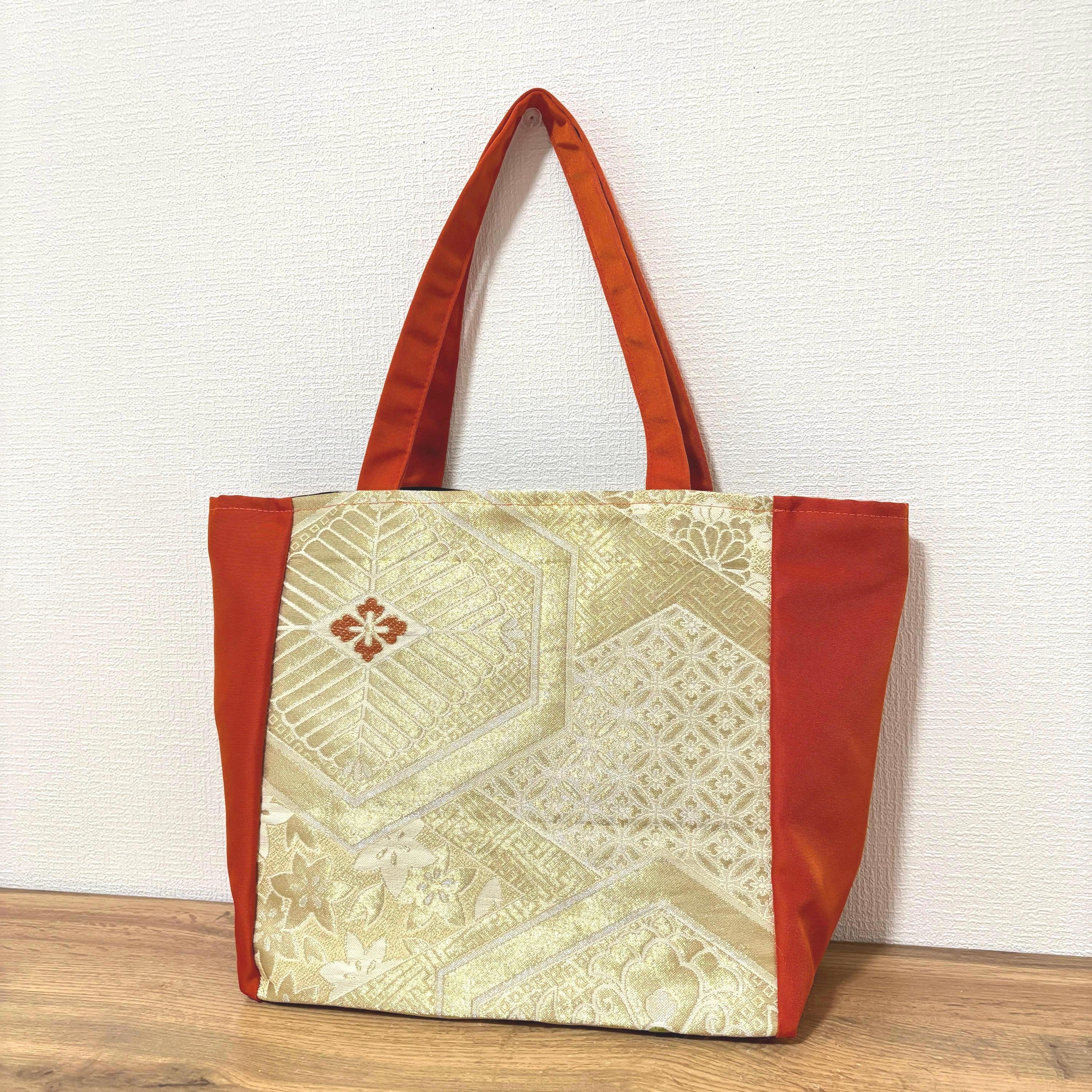 Handmade Kimono Obi Bag – Golden Autumn Handmade Kimono Obi Tote Bag –red and Gold Elegance With Plum
