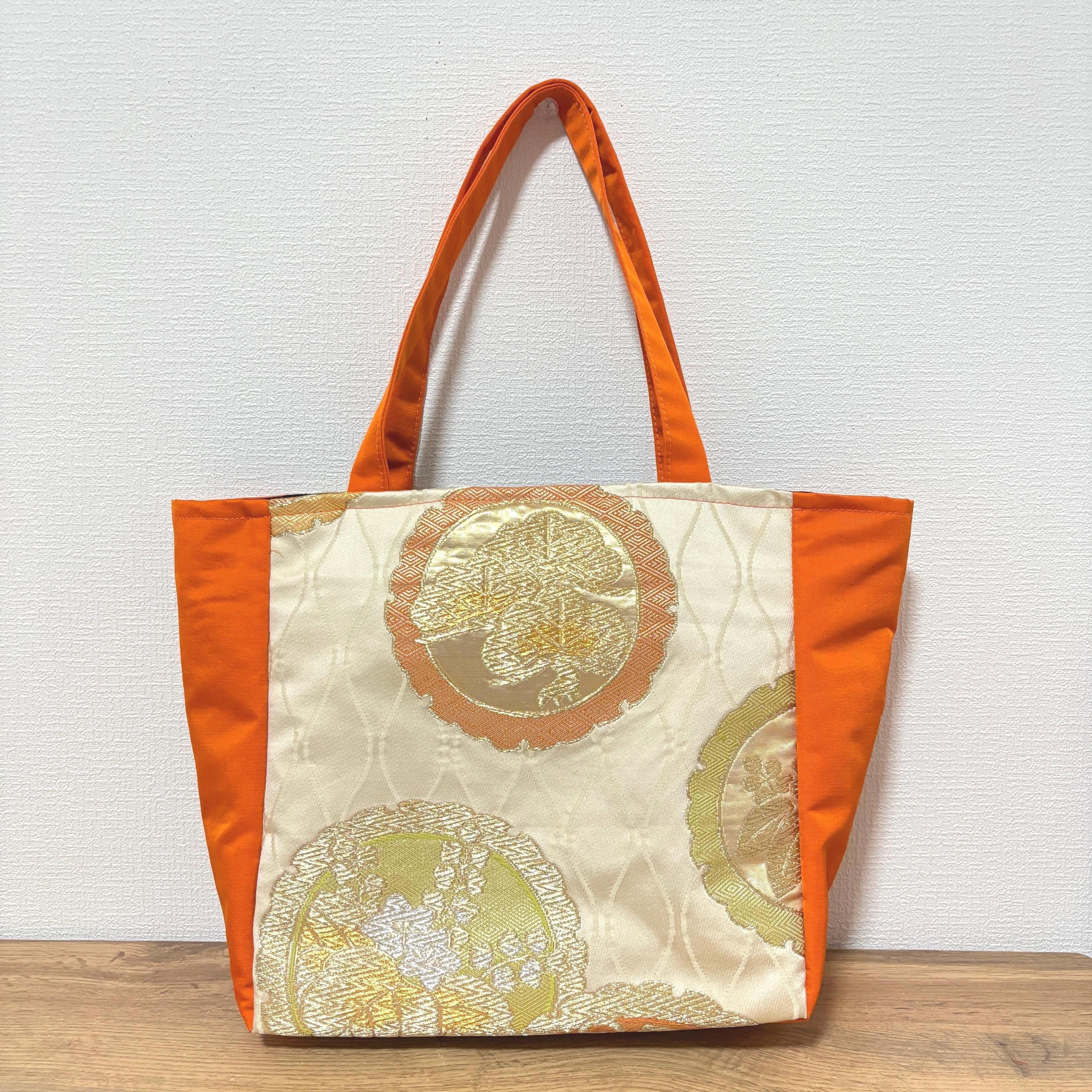 Handmade Kimono Obi Bag – Golden Autumn Handmade Kimono Obi Handbag With Butterfly, Pine, and Fan Motif in
