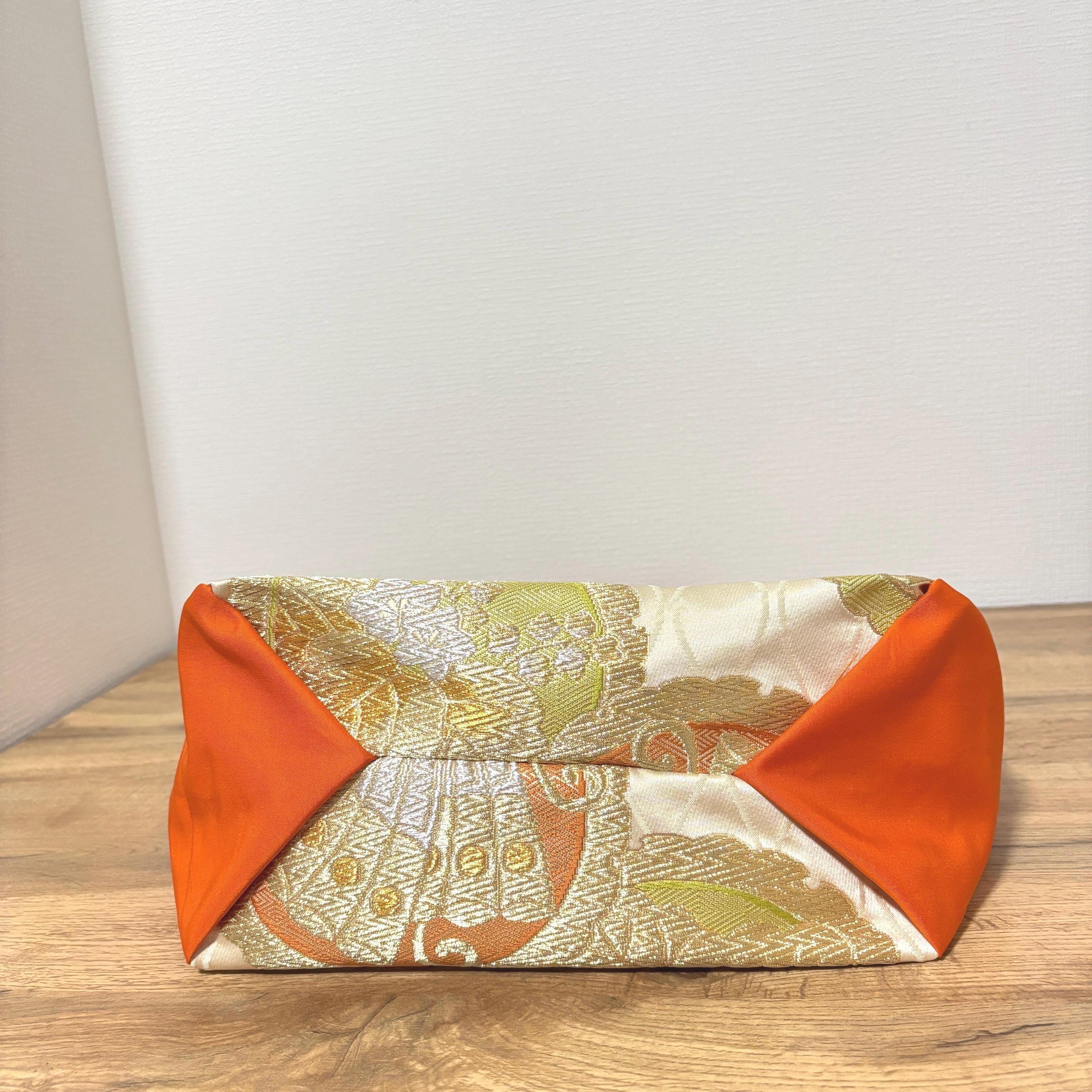 Handmade Kimono Obi Handbag With Butterfly, Pine, and Fan Motif in