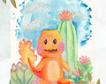 Fire Lizard, Plant Frog, Water Turtle, Watercolor Art Print