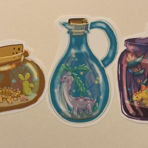 Kawaii Dino Terrarium Sticker Holo Set 2 : Ankylosaurus, Brachiosaurus, Stegosaurus