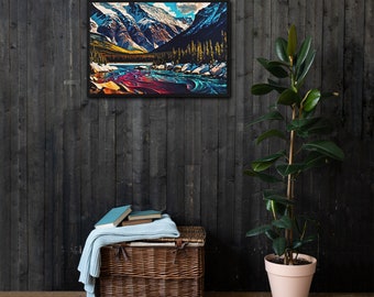 Banff National Park Landscape Art Print | Canadian Rockies Wall Decor | Framed Canvas Mountain Scene | Nature Artwork