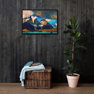 Torres del Paine Framed Canvas Print | Patagonia Mountain Landscape | Chile National Park Wall Art | Nature Digital Painting