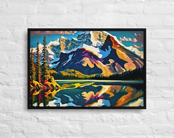 Banff National Park Landscape Canvas Print | Framed Mountain Wall Art | Digital Painting | Nature Home Decor | Canadian Rockies Artwork