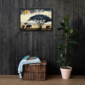 Serengeti Landscape Framed Canvas Print | African Safari Art | Tanzania Wildlife Digital Painting | Nature Wall Decor